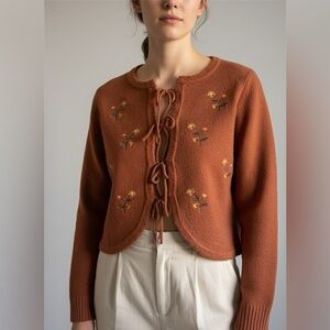 Wild Skye Rust Brown/Orange Floral Women Sweater